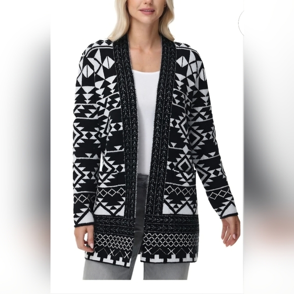 Frye Sweaters - Frye Womens' Southwestern Patterned Jacquard Black & White Cardigan Size XL